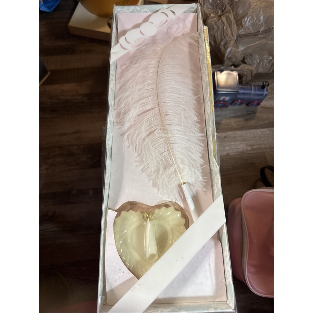 Vintage Bridal WeddingGuest Register Feather Quill Pen Pre Owned In Box